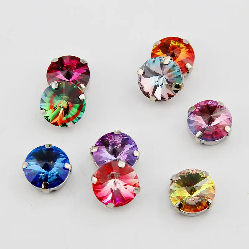 Colors Rivoli Sew Rhinestones Claw Setting Nickel-Free Flatback Glass Alloy 12mm Opp Bag High Grade Shoes Applique Lan Guang