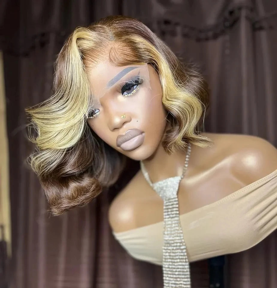Wholesale Cheap Human Hair Wigs Highlights 613 Color Loose Wave Bob Lace FFront Wigs Double Drawn Human Hair Vietnamese Bob Wigs