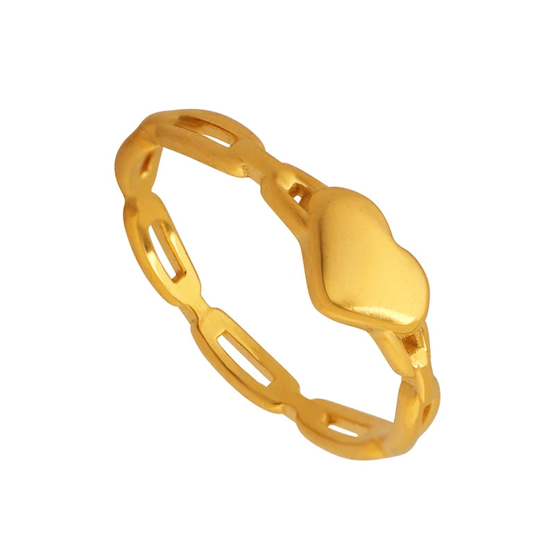 Love Ring Design Hollow Gold Plated Ring Fashion Geometric Stainless Steel Jewelry