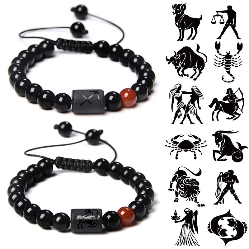 Hot Sales 12 Zodiac Bracelets Natural Precious Stone Crystals Healing Adjustable Bracelet Bracelets for Mens