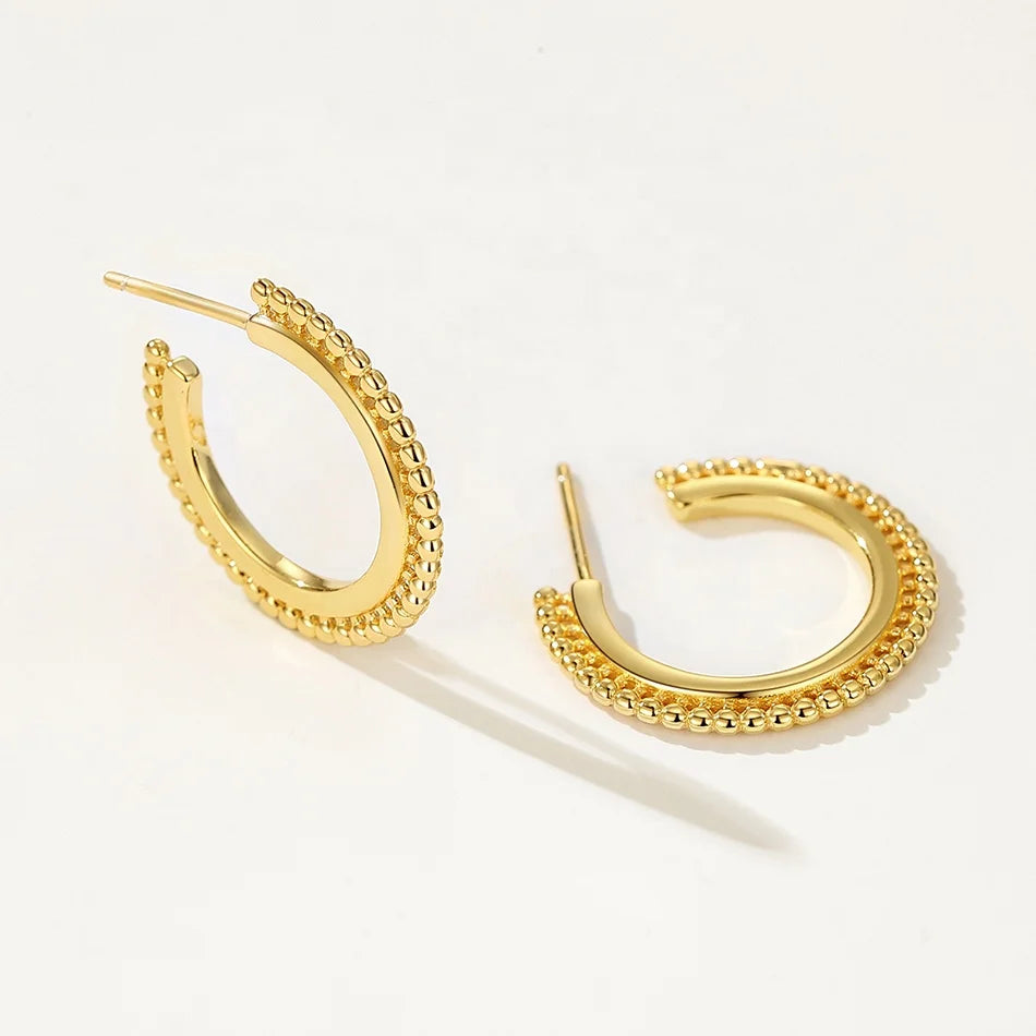 Nagosa Women Fashion Wholesale 18k Gold Vermeil 925 Sterling Silver Bead c Open Hoop Earrings