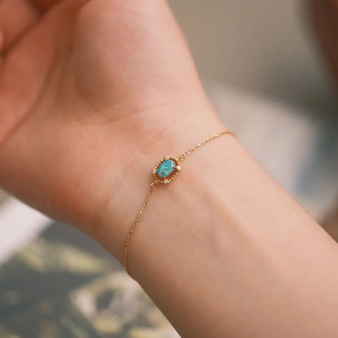 Vintage Luxury Court Style Pure 925 Sterling Silver Thin Chain Zircon Opal Gemstone Charm Bracelets for Women Girls Jewelry