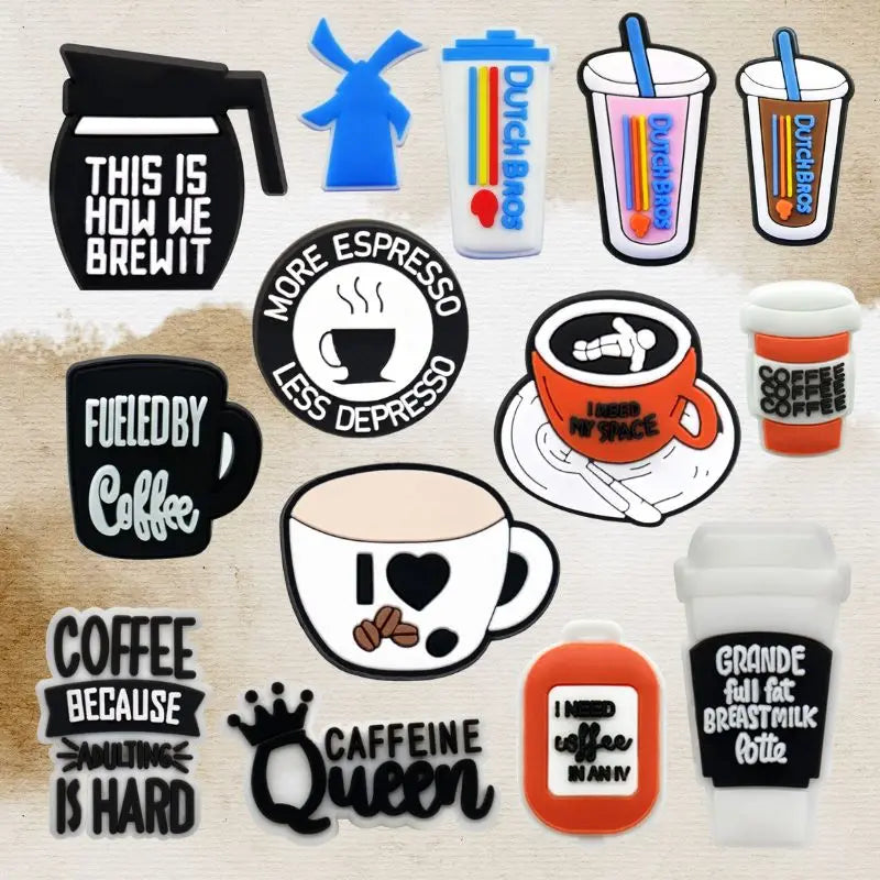 Wholesale Popular Designer Coffee Shoelaces PVC Rubber Button Custom Netherlands Drinks Cups Food Charm Set