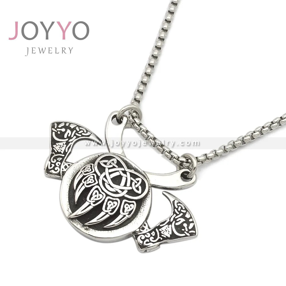 316L Stainless Steel Classic Animal Bear Claw Men's Pendant Viking Bear Amulet Fashion Men's Viking Necklace