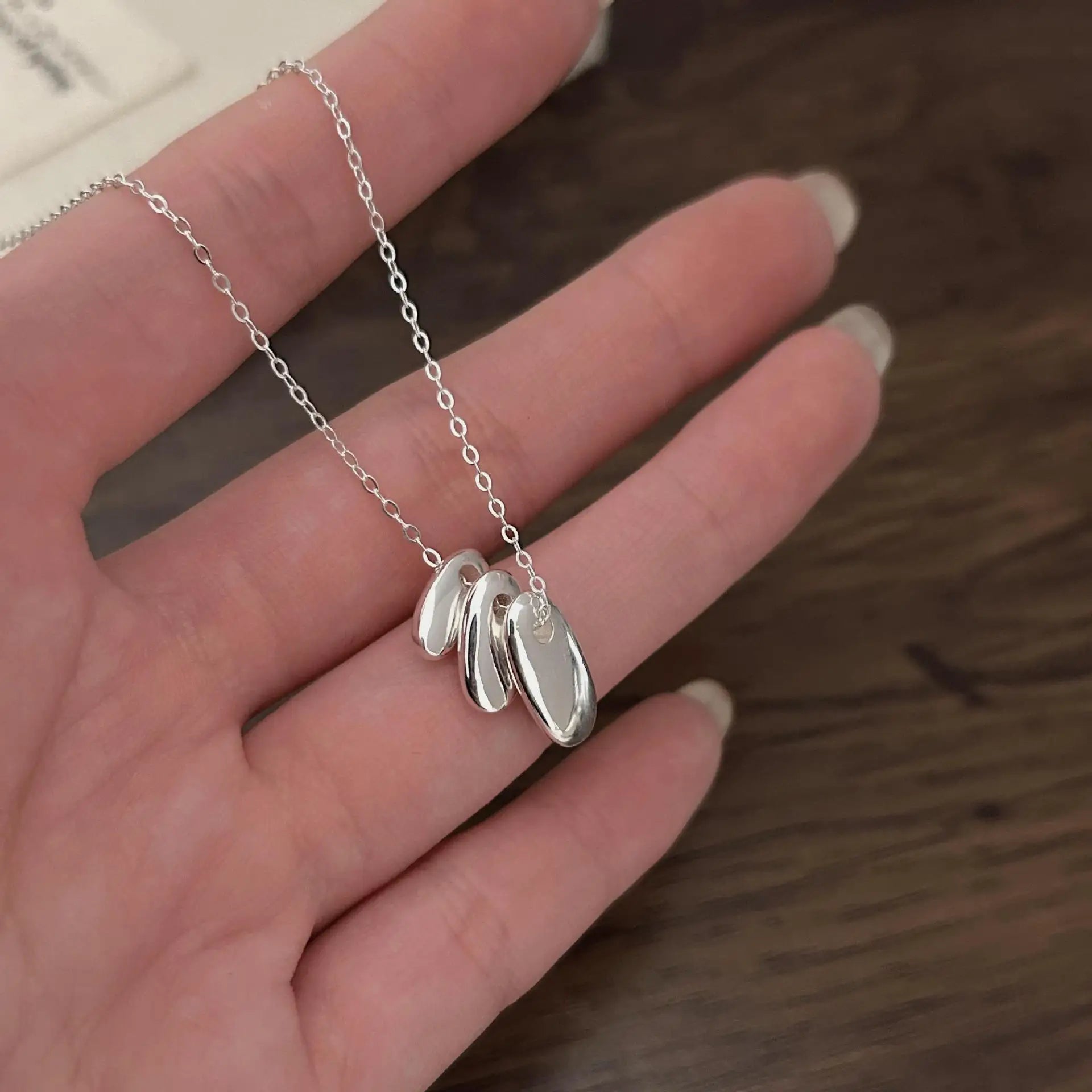3 Piece Oval Round 925 Sterling Silver Link Chain Women Pendant Necklaces Girls Fine Jewelry