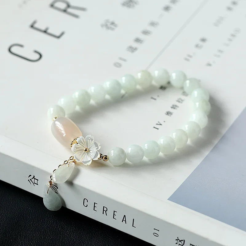 GT Water Drop Flower Pendant Bracelet Natural Jade Emerald Agate Beads Bracelet Armband Adjustable Bangle Charm Jewelry