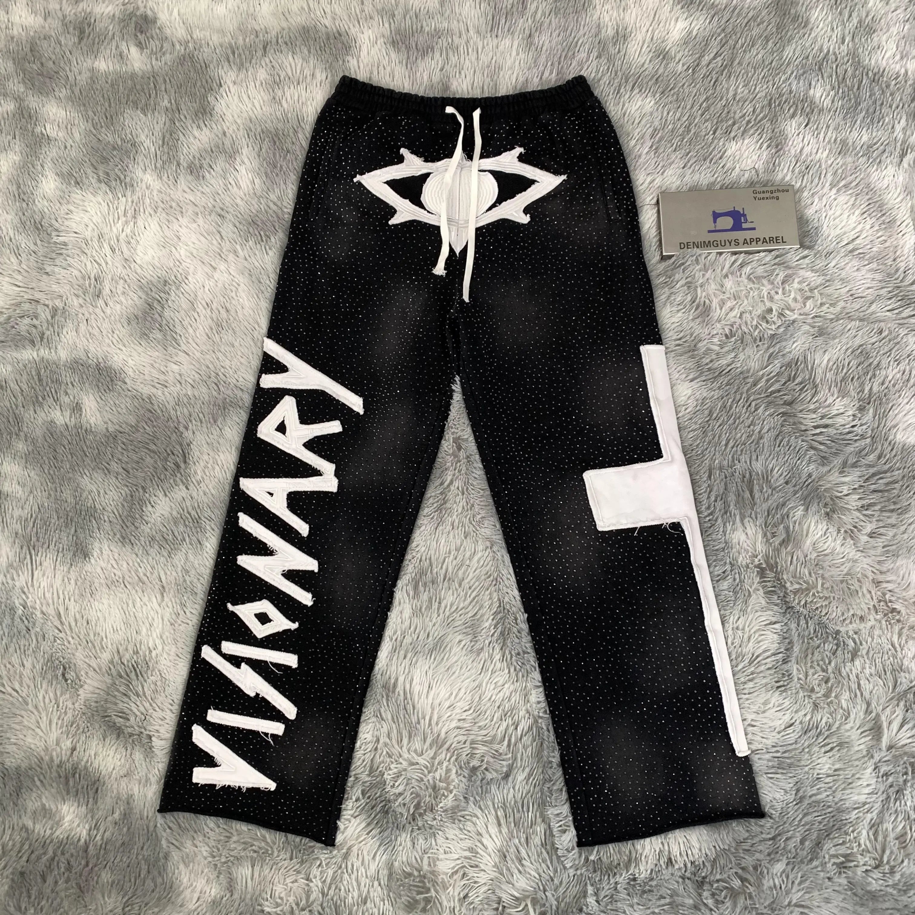 DENIMGUYS Custom Applique Embroidery Heavyweight Cotton Sweatpants Men Loose Shiny Rhinestone Pants