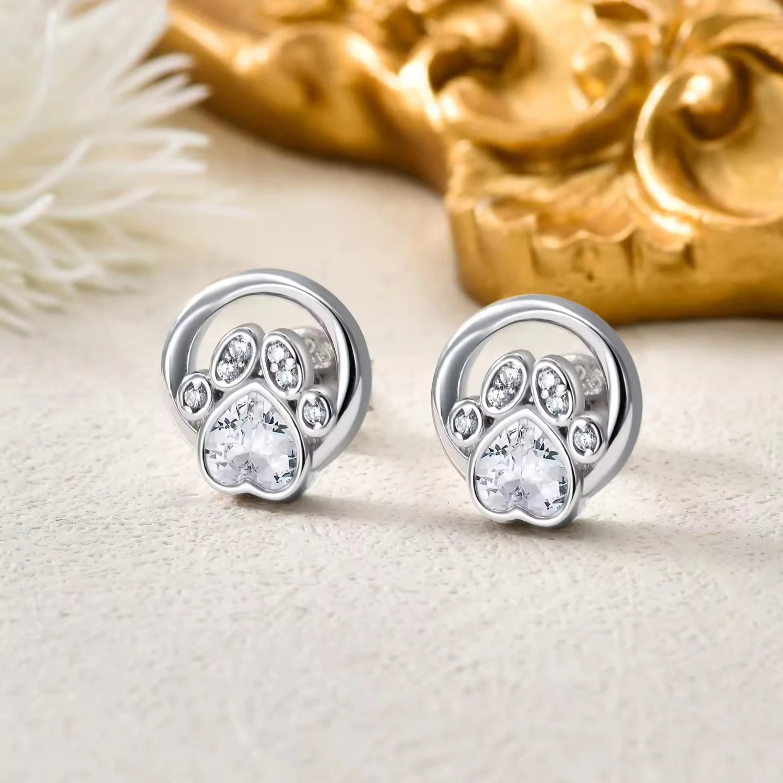 Animal Jewelry 925 Sterling Silver Cute Dog Cat Paw Print Stud Earrings for Women