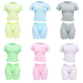 Women Set Custom Logo Loungewear Cotton Ribbed Outfits Short Sleeve With Shorts Two Pieces Women 2 Pc Sets