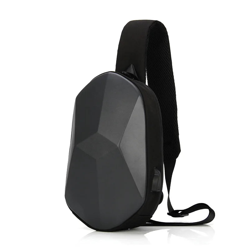 Latest Design Utility PVC Black Waterproof With USB Unisex Outdoor Sport Hard Shell Sling Bag
