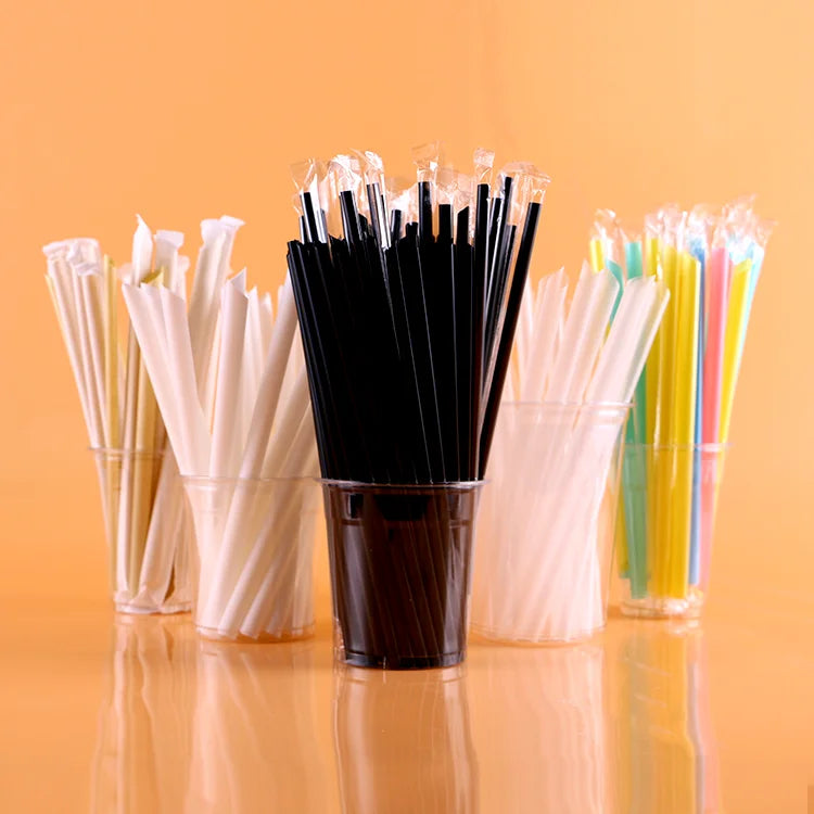Eco Disposable PLA  Degradable Sugarcane Bagasse Drinking Straw Black/White Straw