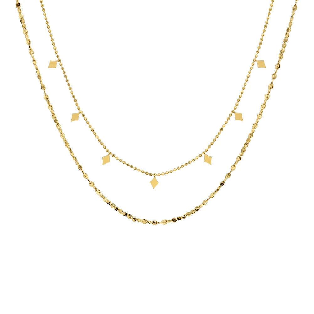 French Style Choker Geometric Ling Piece of Titanium Steel Double Layers to Wear Necklace Stainless Steel Necklace
