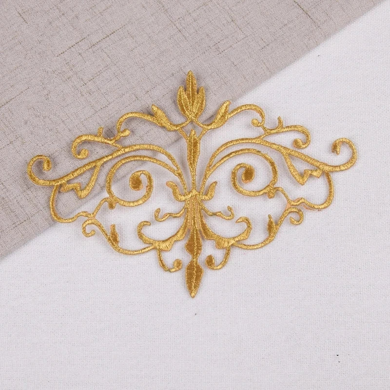 Customized Stickers Vintage Iron on Patches Gold Silver Flower Mirror Pair Lace Embroidered Appliqued for Clothing Underwear