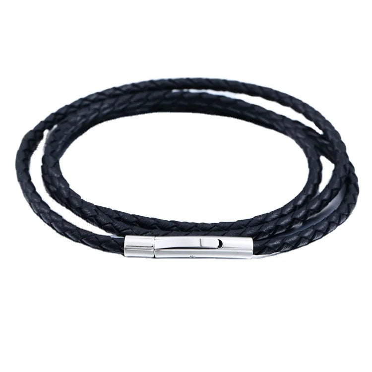 SS8-PSXL021 Steel Soldier High Grade True Cowhide Woven Black Cool Men Bracelet Rope Leather