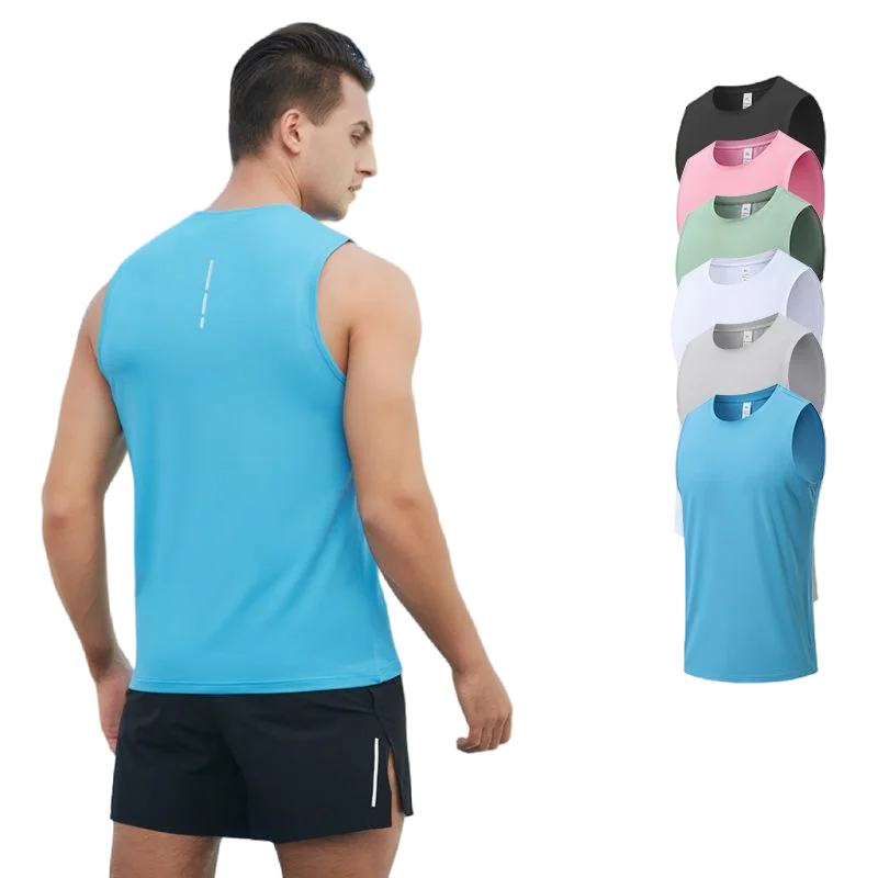 Custom logo Running Training Quick Dry Tank Top With Reflective Strip For Men Polyester Breathable Solid Plain Singlets