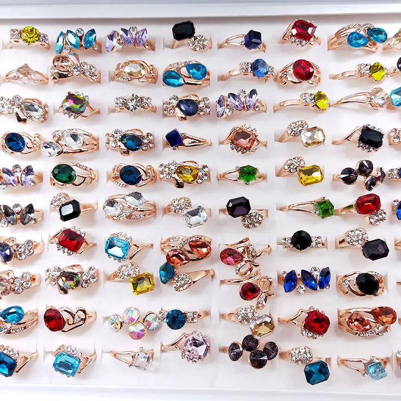 Trendy Crystal Rings Women Jewelry Colorful Rhinestone Zircon Wedding Finger Rings Wholesale Bulk Lot