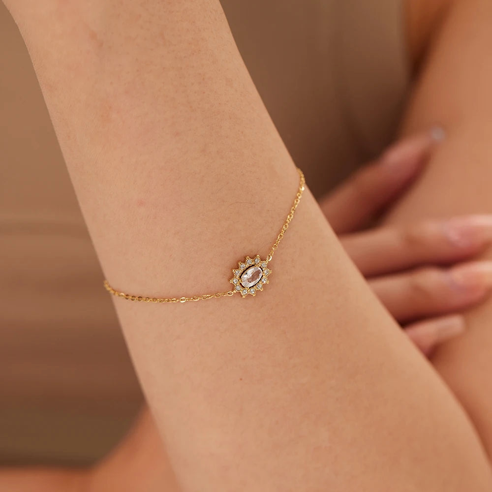 Luxury Stainless Steel Gold Plated 18K Crystal CZ Stone Gemstones Pendant Women Bracelets Titanium Steel Jewelry
