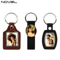 Blank Sublimation PU Back Keychains Personality Heat Transfer PU Leather Key Ring With Oval Rectangle Shape Customized Keychain