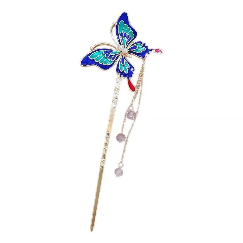 AA01538 New Fashion Hair Accessories Wholesale Chinese Style Vintage Metal Hairpins Colour Butterfly Tassel Hair Clip