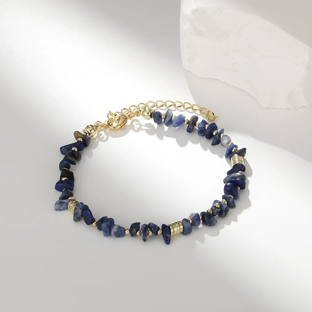 Zooying Hot Sale Retro Style 18K Gold Natural Colorful Stone Crystal Gravel Irregular Tiny Beads Adjustable Anklet Bracelet