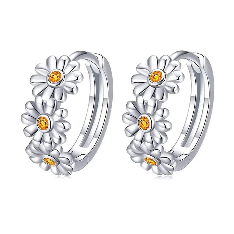New Unique Design S925 Sterling Silver Gemstone Daisy Flower Charm 925 Hoop Earrings for Women XDH1235
