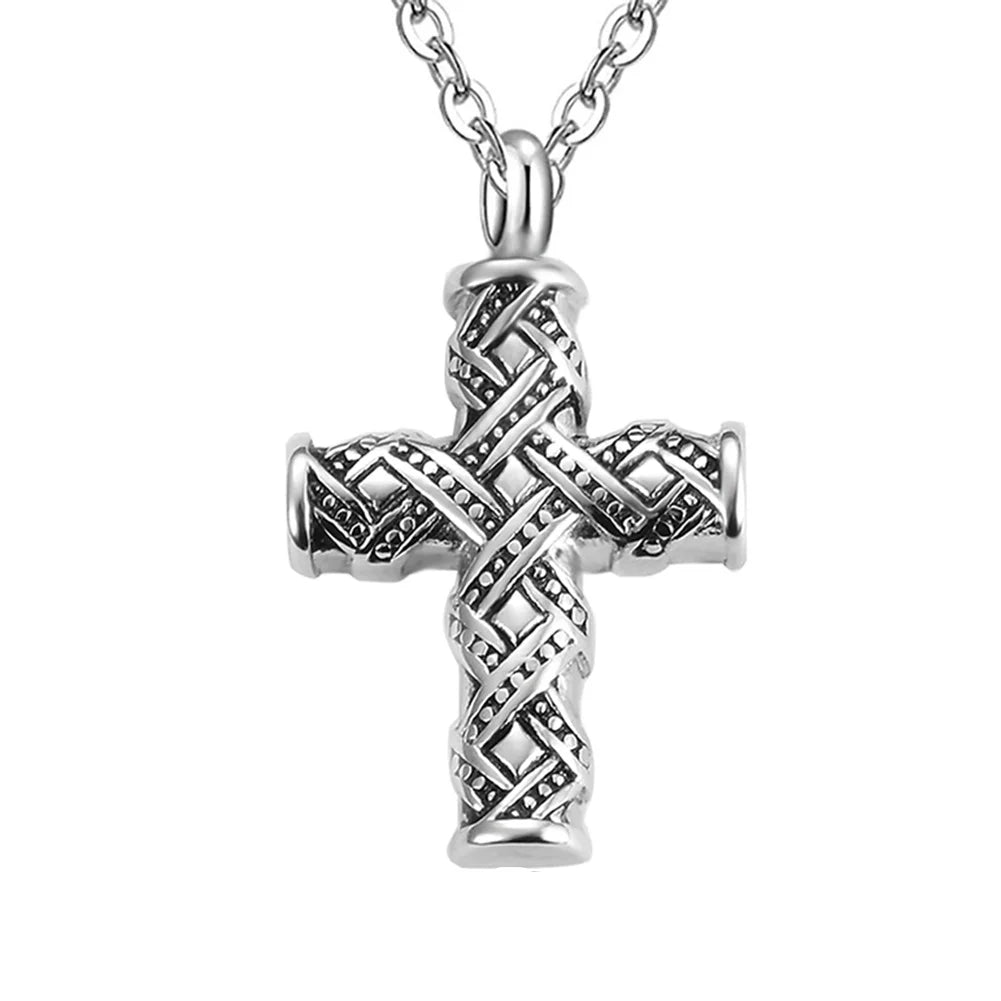 Cross Memorial Urn Jewelry Stainless Steel Cremation Ash Urn Necklace Holder Ashes Keepsake Cross Pendant Urn Cremation for Ash
