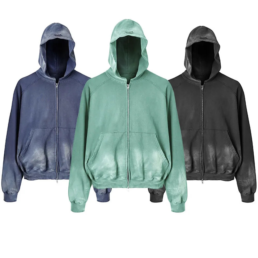 2024 Streetstyle 480gsm Hoodie Designer Acid Wash Distressed Embroidery Hoodie Premium Quality Acid Wash Hoodie Zip MegaBDM
