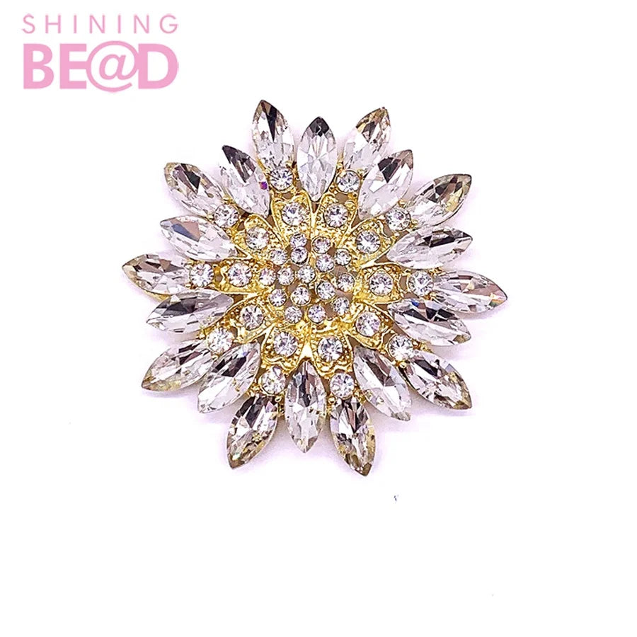 Fashion Jewelry Crystal Glass Flower Rhinestone Brooch for Wedding/party/banquet Accessory
