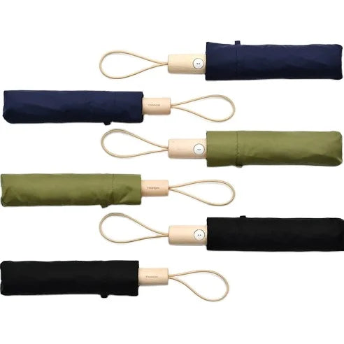 Plain Colour 3-Folding Fully-Automatic Umbrella with Wooden Handle Nylon Material Minimalist Design for Adults-Business Gifts