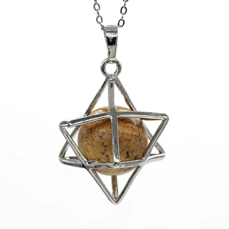 DIY Wholesale Natural Stone Hexagram Merkaba Star Women Pendant Reiki Picture jasper Crystal Bead Drop Pendants Folk Crafts