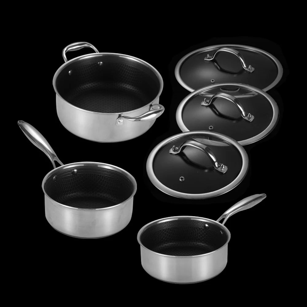 Nonstick Cookware Set 6pcs Pot Set with Trivets Tempered Glass Lid Included Dishwasher Safe Compatible with All Cooktops