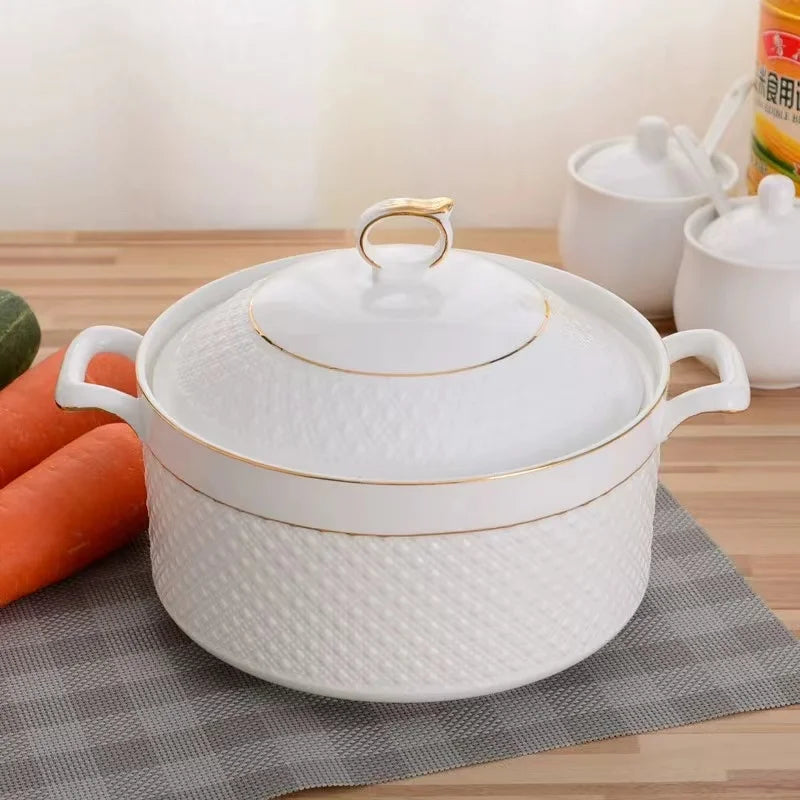 Factory Price Hot Sale Ceramic Porcelain Soup Tureen Cooking Pot with Lid&handle