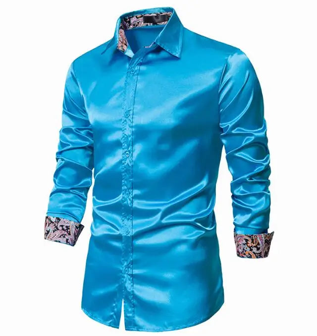 Men's Tops Satin Wedding Silk Shirt Men's Spring Elegant Fashion Men's Long Sleeve Shirts