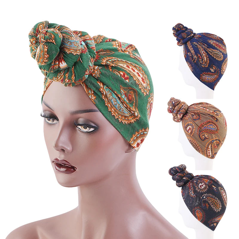 Wholesale Custom Logo Hair Accessories Cotton Amoeba Head Wrap Scarf African Head Wrap Knot Twist Voile Scarf Turban for Women
