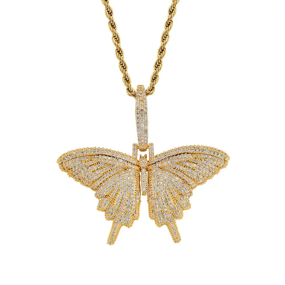 CN165 Brass Cubic Zircon Butterfly Pendants Women Necklace Men's Hip Hop Necklace Party Jewelry Gift