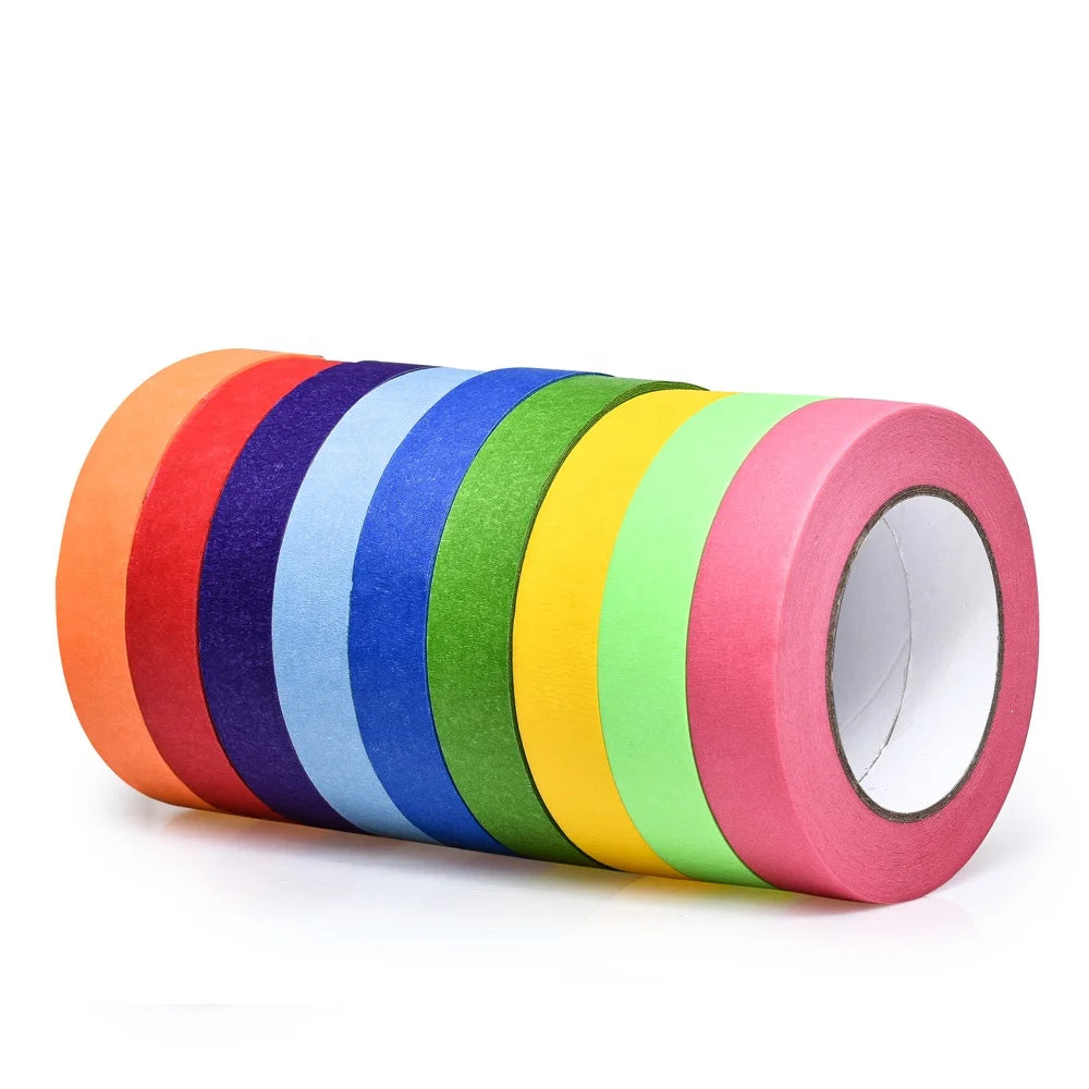 Colored Crepe Paper Masking Tape with Rubber Adhesive 20m Length for Arts & Crafts School Supplies Rainbow Labelling