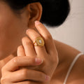 European and American Ins Stainless Steel Geometric  Square Spiral Pattern Inlaid White Shell Female  Rings for Gift