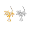 HENGSEN Stainless Steel L Stick Nose Piercing Jewelry Cz Double Flower With Water Drop Dangle Nose Stud for Women 243-8-L