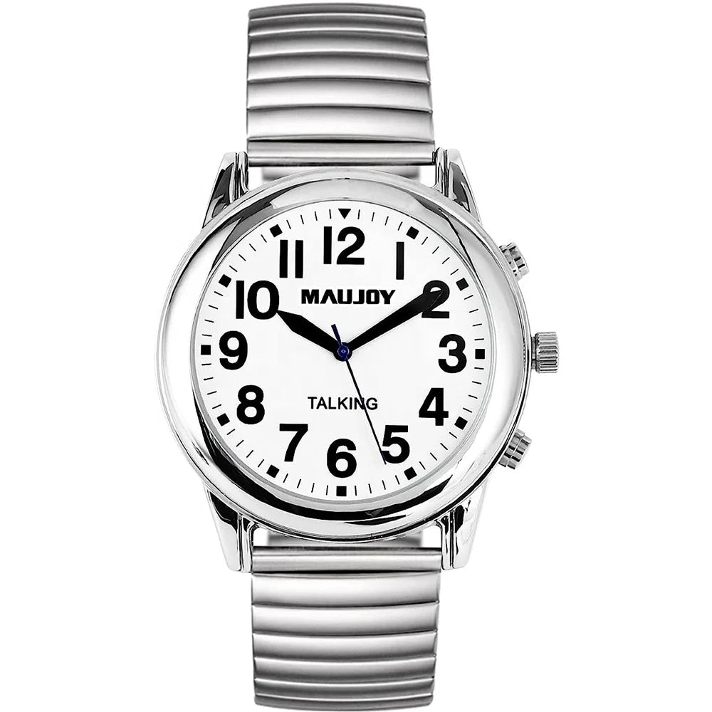 Talking Watch Visually Impaired People Quartz Luxury Men Women Stainless Steel English Talking Watch for Blind People