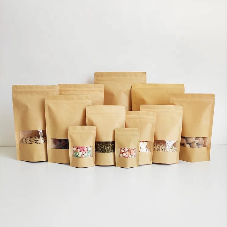 12x20cm Large Stock Three-layer Laminated 10g 20g 30g 40g 50g Kraft Pouch Food Paper Bags for Packaging