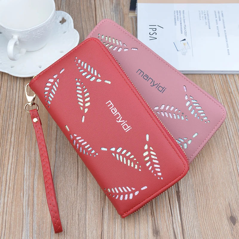 2020 OEM Ladies Leather Wallet New Fashion Large-Capacity Zipper Long Purse with Polyester Lining for Women