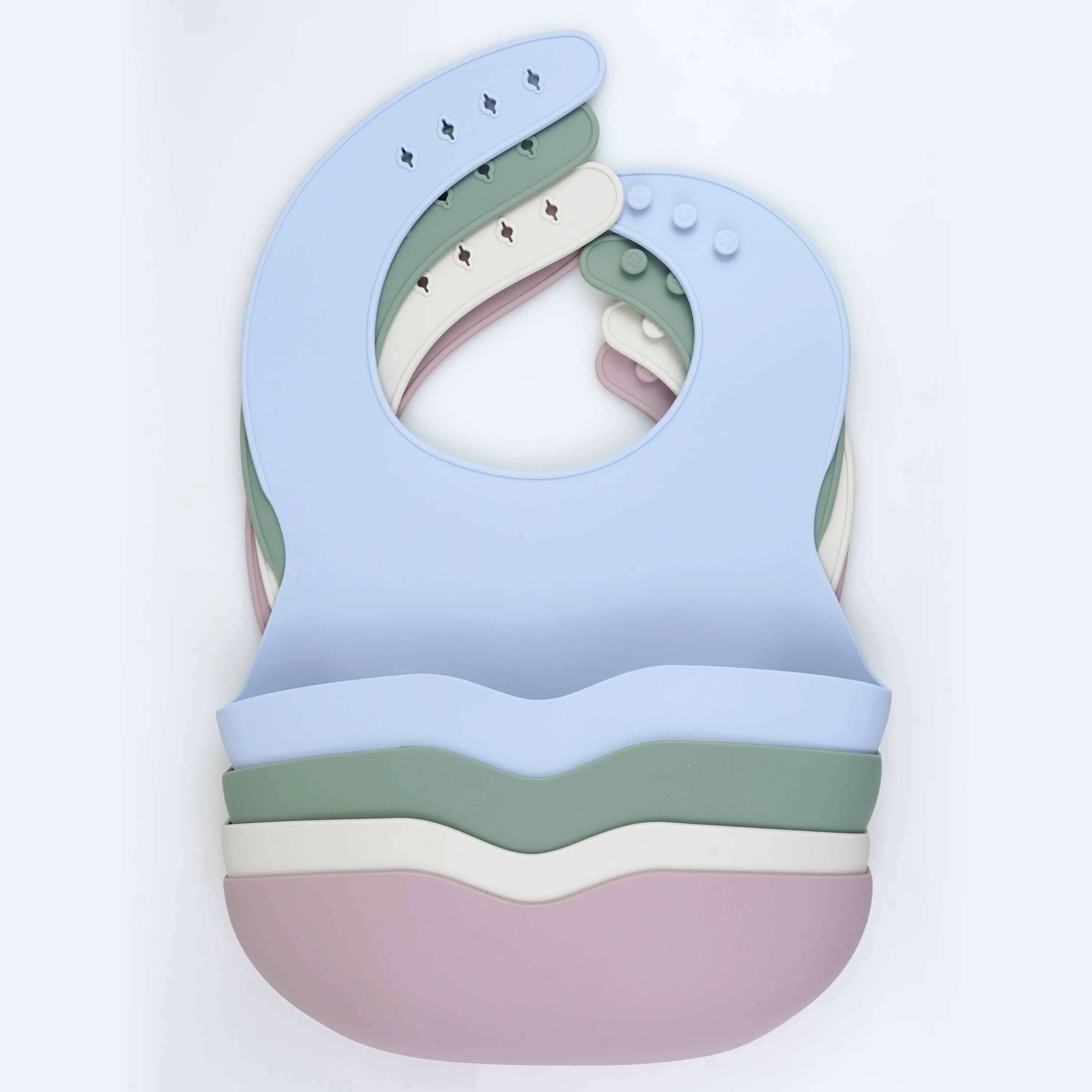 Colorful High Quality Non-Slip Silicone Toddler Bib Deep Food Pocket Button Closure Custom Logo Print OEM Service Available Boy