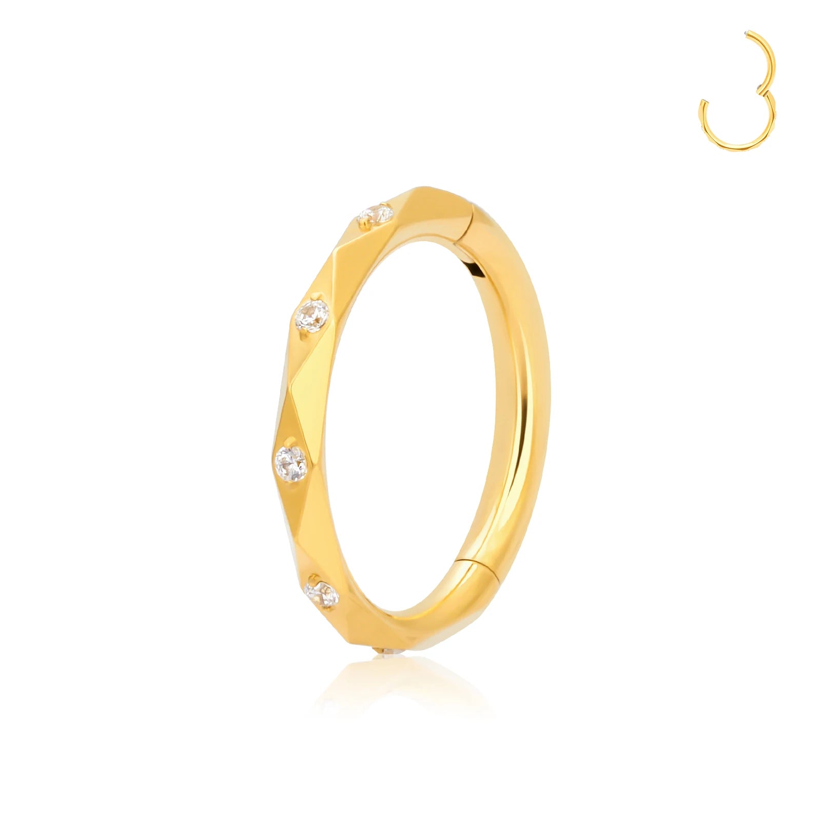 Diamond Faceted Cut CZ Titanium Hinged Segment Ring Body Piercing Jewelry