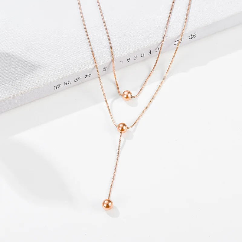 Simple Gold Filled Geometric Choker Necklace Long Round Ball Stainless Steel Necklace Jewelry for Women