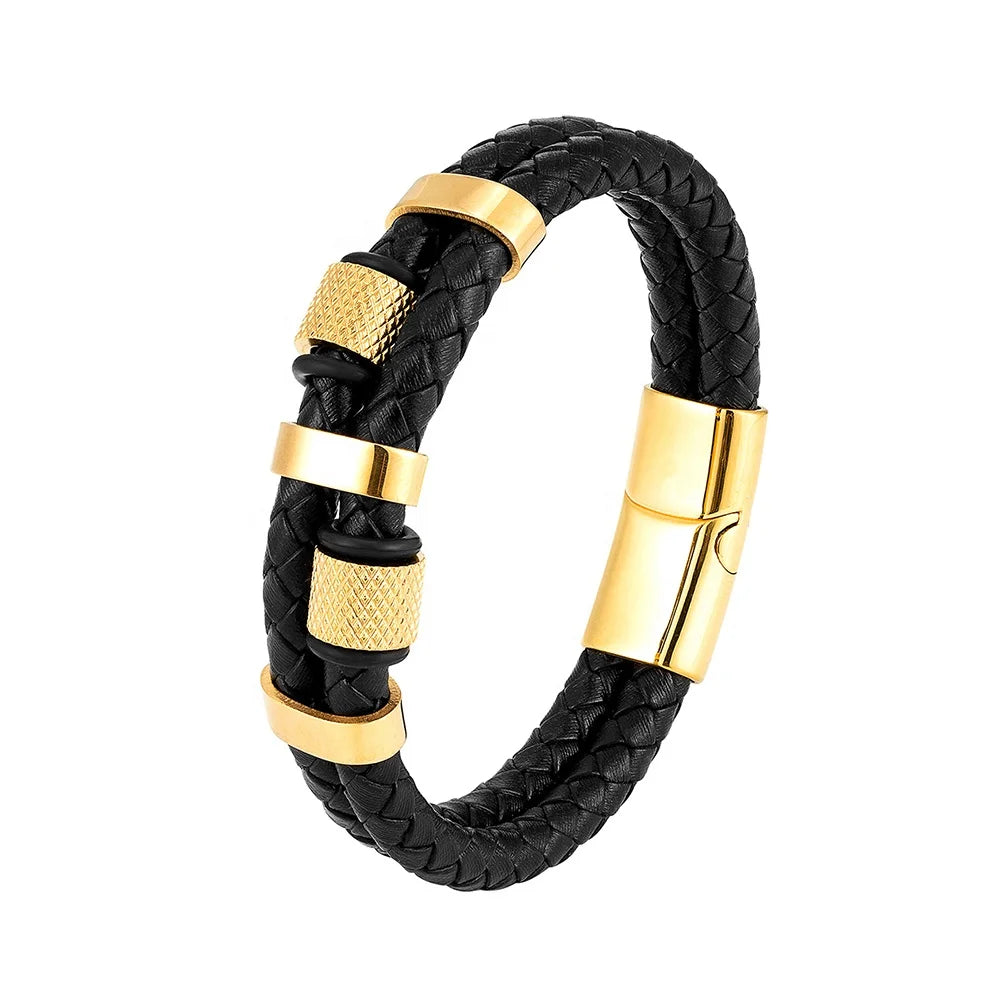 Three Colors Plated Stainless Steel 316L Clasps Luxury Braided Men's Leather Bracelets Wholesale