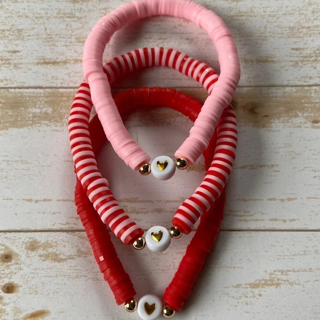 Valentine's Day Gift for Girl Sweet Heart Bracelets Pink Red Polymer Clay Bracelets