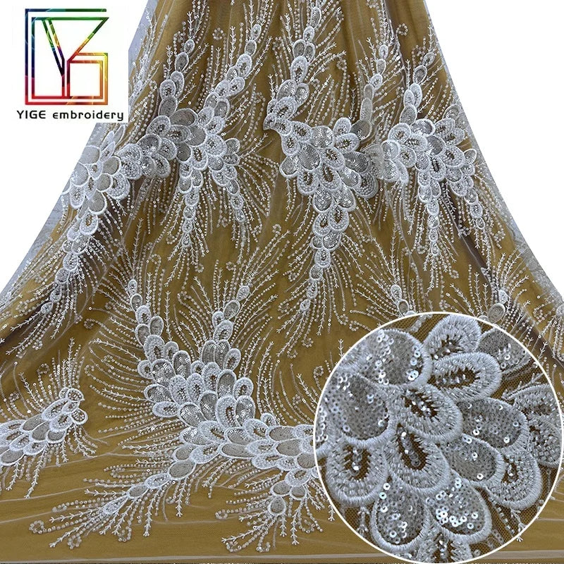 New 2023 Luxury White Beaded Fabric African Sequins French Net Tulle Lace With Beads Embroidered Nigerian Wedding Lace Fabric
