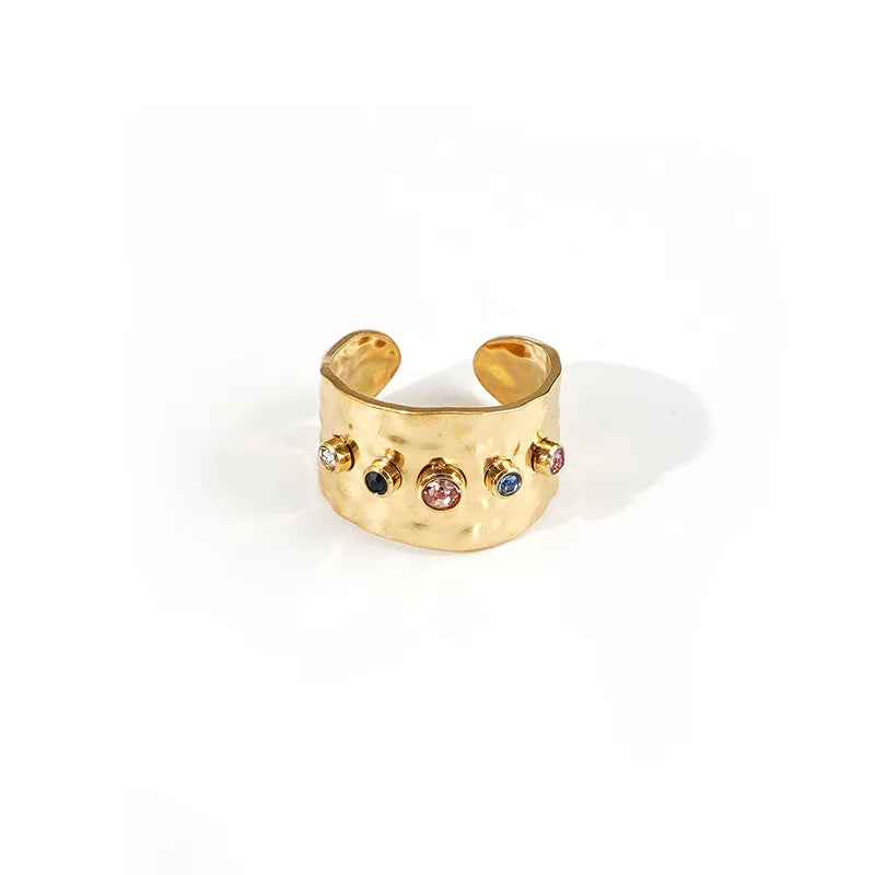 18K Light Luxury Index Finger Open Ring Popular Stainless Steel Color Zircon Jewelry Personalized Fashion Rings