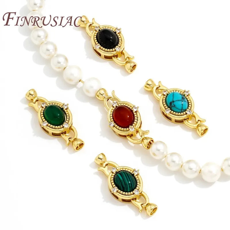 18K Real Gold Plated Inlaid Natural Stone Jewelry Clasps Fasteners Locks Bracelets Accessories for Jewelry Findings Components