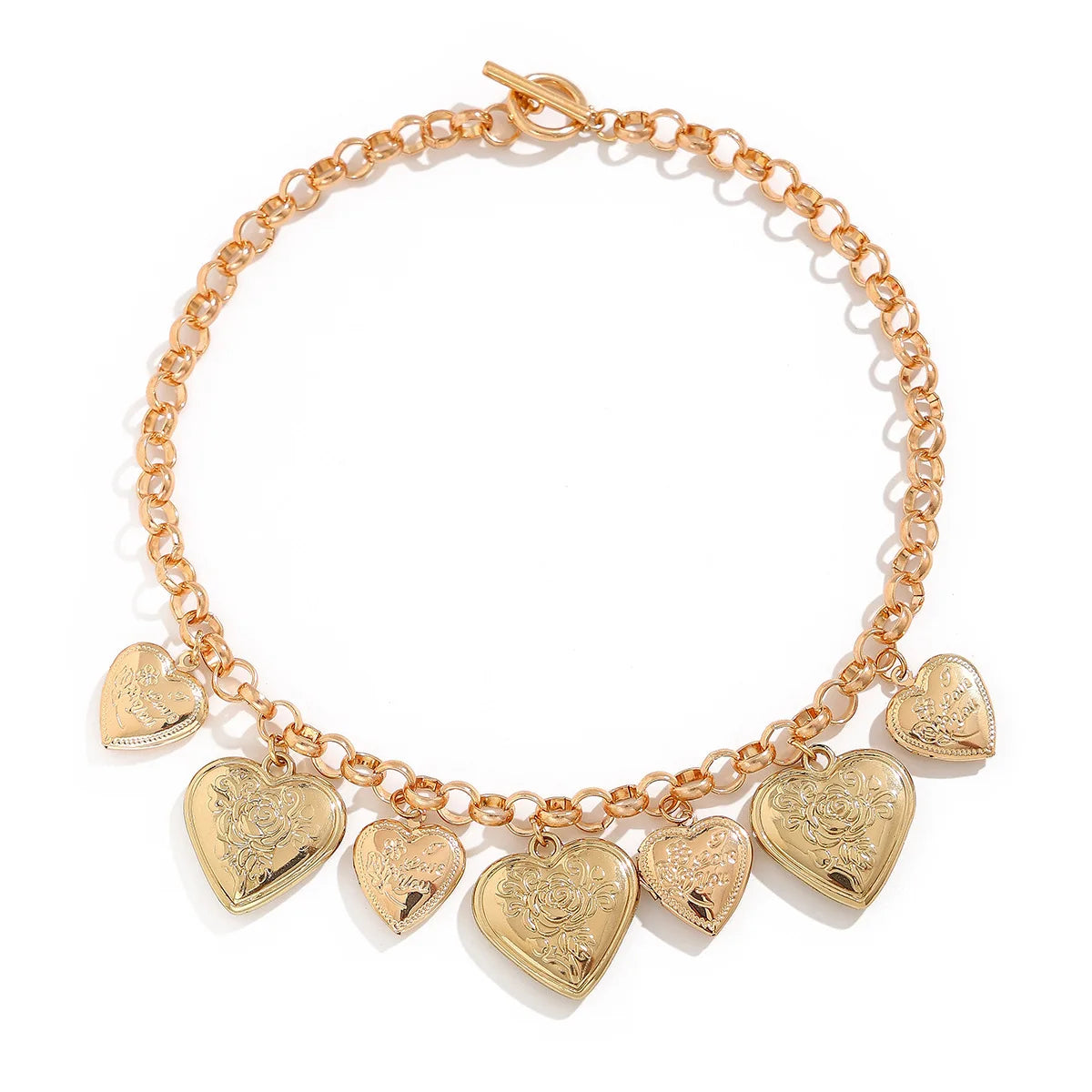Vintage Pattern OT Buckle Love Pendant Necklace Bracelet Fashion Exaggerated Metal Chain Heart Necklace for Women